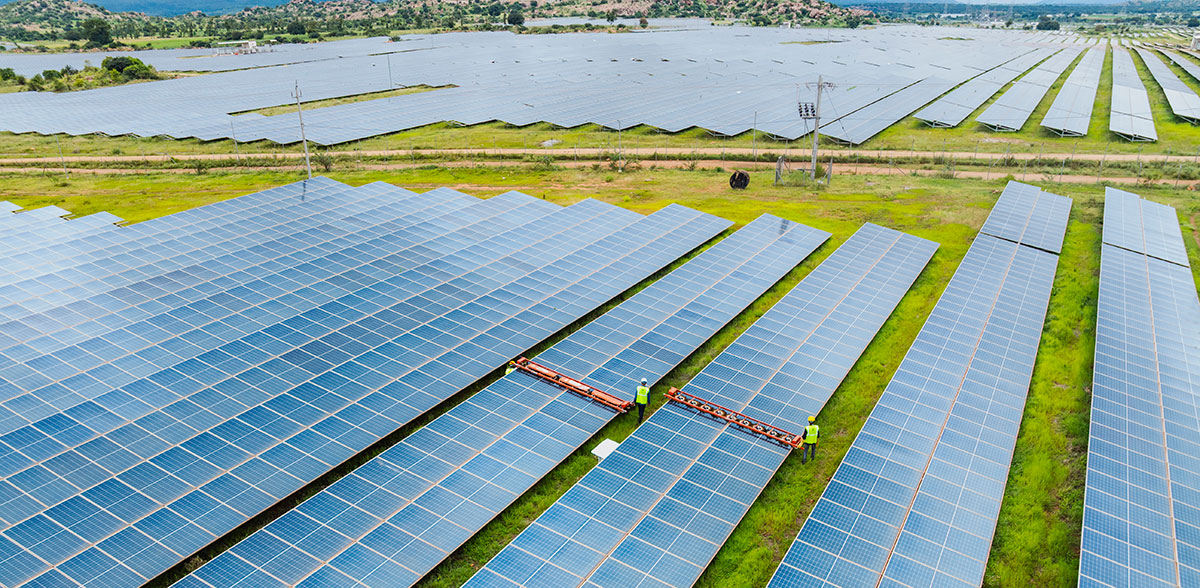 Aerial view of JSW solar panels
